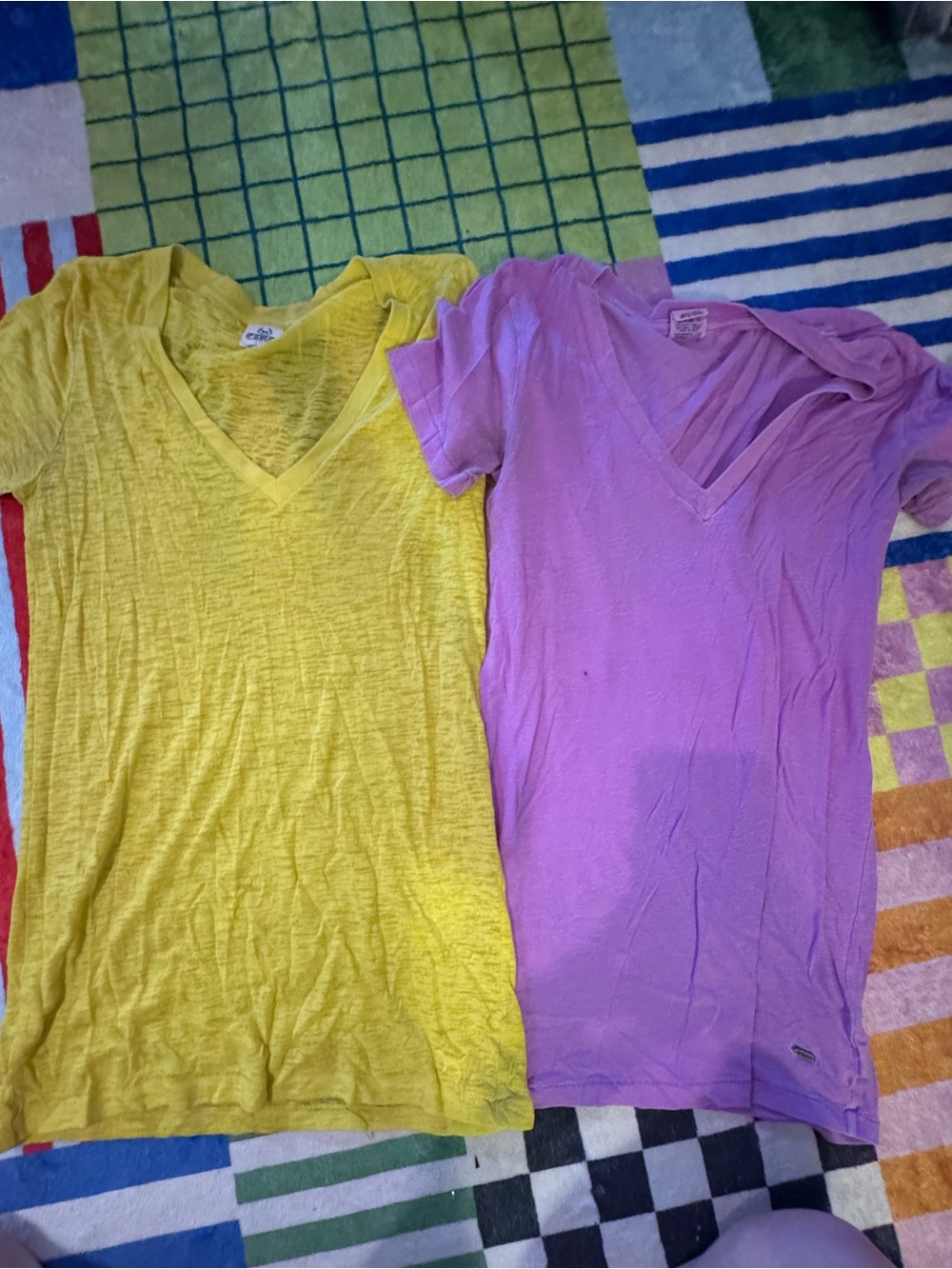 PINK Victoria's Secret V-Neck Tees in Yellow and Purple